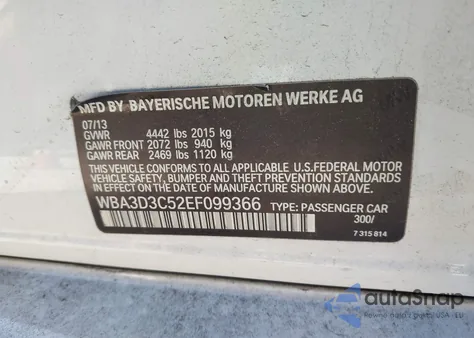 2014 BMW 328D из США, поврежденный, VIN WBA3D3C52EF099366